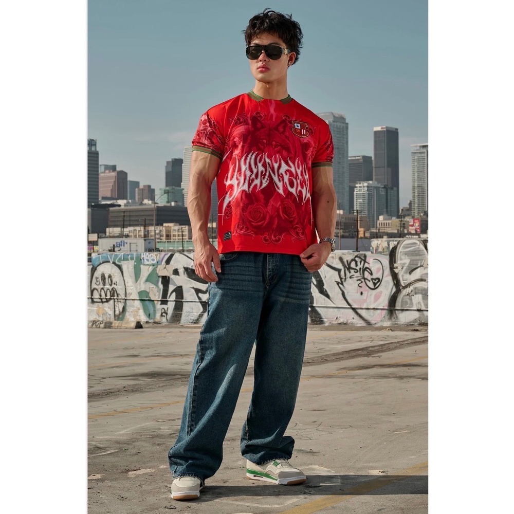 YoungLA 4215 International Football Jersey Portugal Red Wolf Rose Mens XL NWT